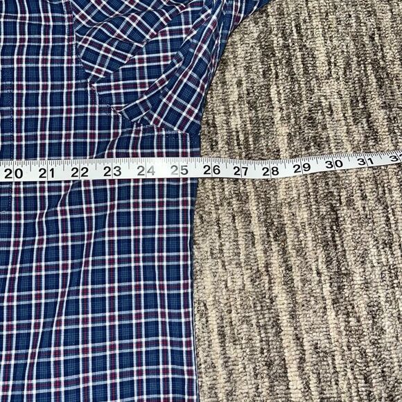 George Mens XL Button Front Shirt Red Blue Plaid Print Long Sleeves Patriotic - Picture 3 of 5